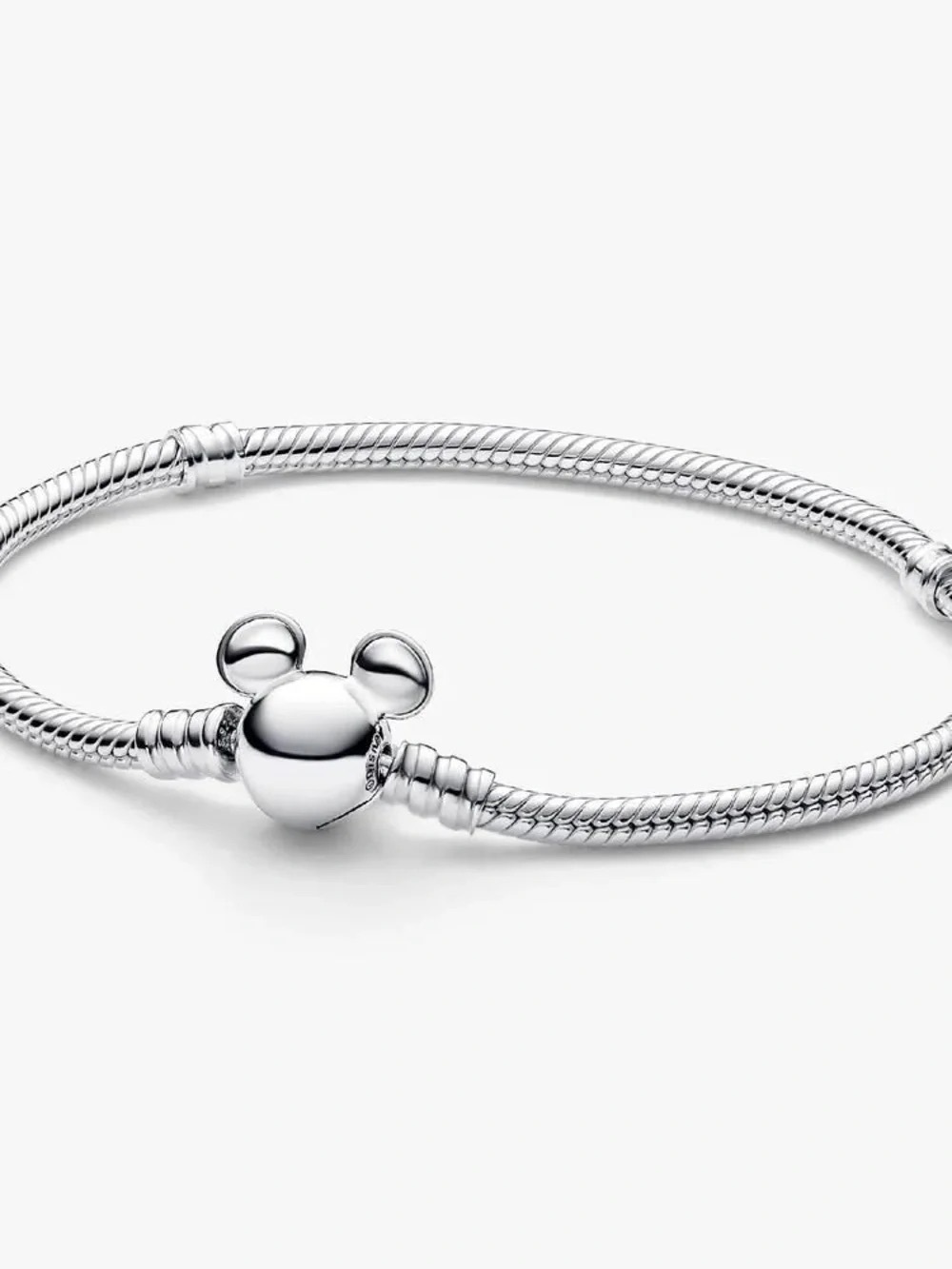 Pandora Silver Mickey Head Charm Snake Chain Bracelet